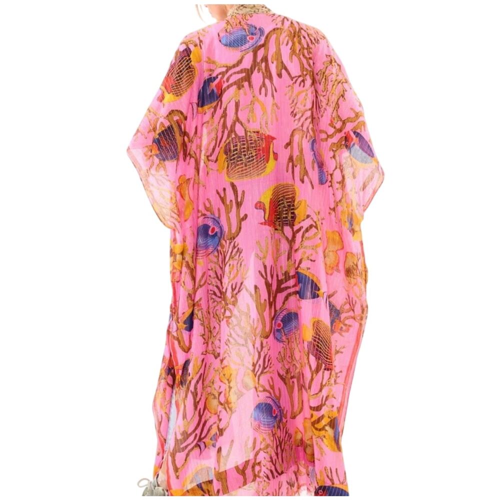 Aratta Ocean Breeze Kimono NWT Pink Lurex Fish Coral Boho Duster